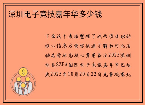 深圳电子竞技嘉年华多少钱