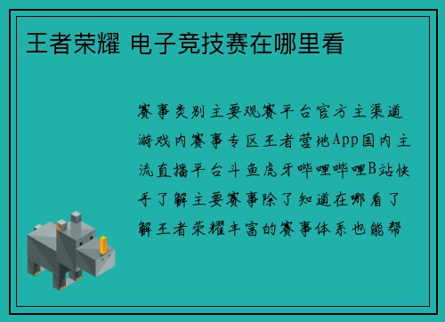 王者荣耀 电子竞技赛在哪里看